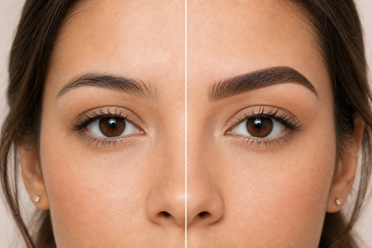 Antes e depois ilustrativo do design de sobrancelhas